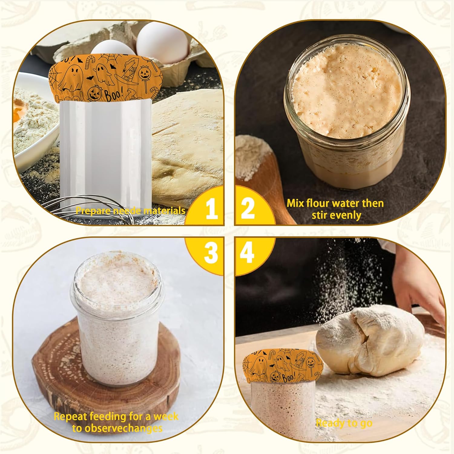 IGPPDO Halloween Pumpkin Cloth Lid Covers for Sourdough Starter Jar 5-Pack