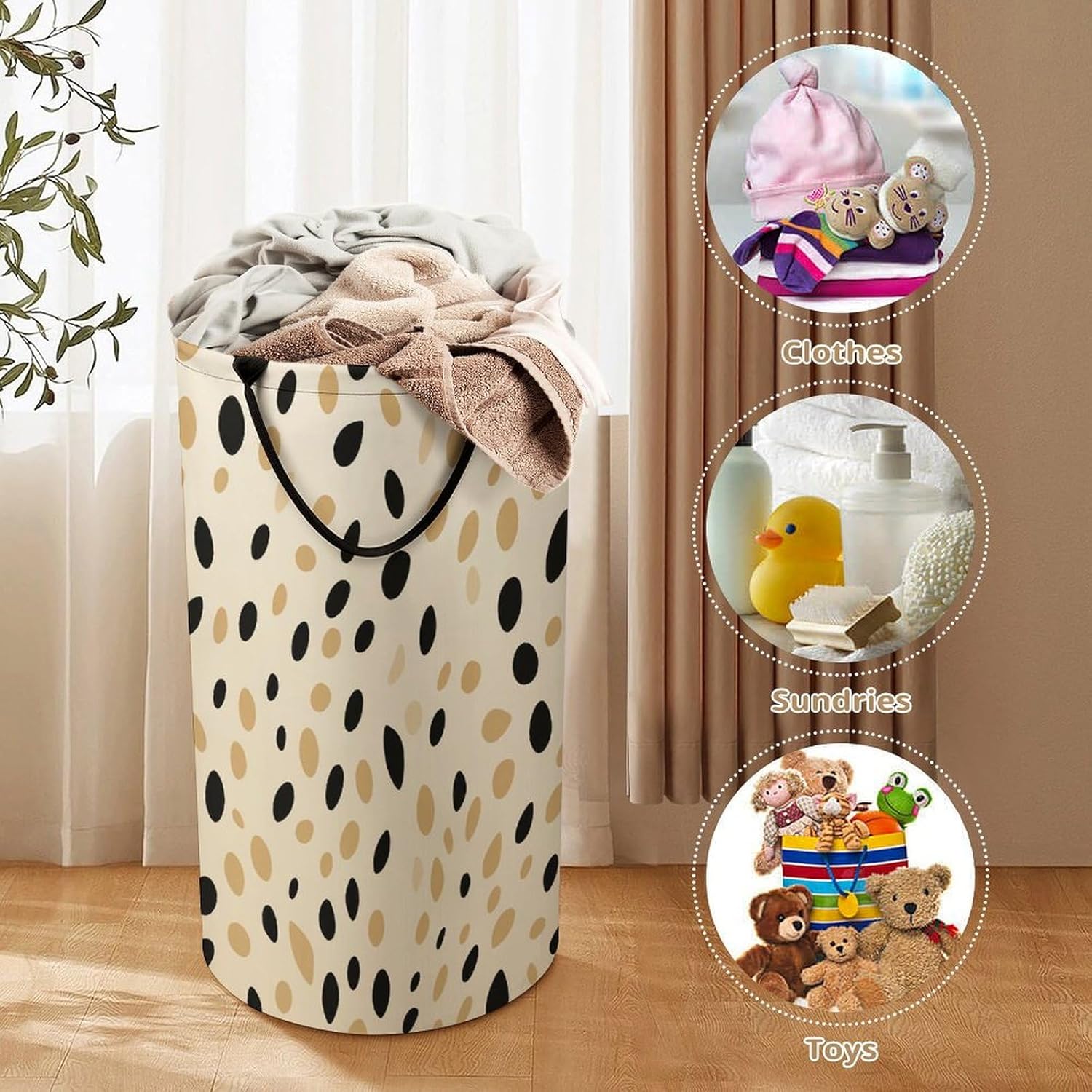 Leopard Print 87L Large Laundry Basket with Handle Foldable