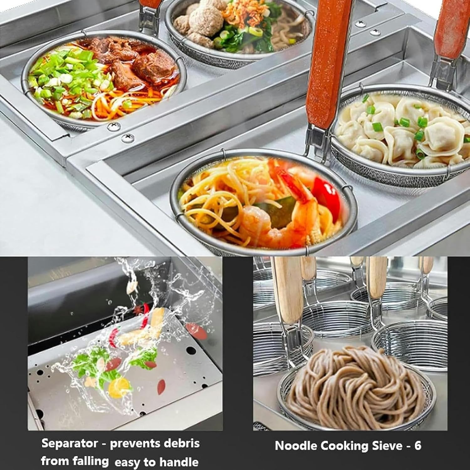 Commercial Spaghetti Pasta Cooker Set 5 Holes With Divider And Colander Strainer