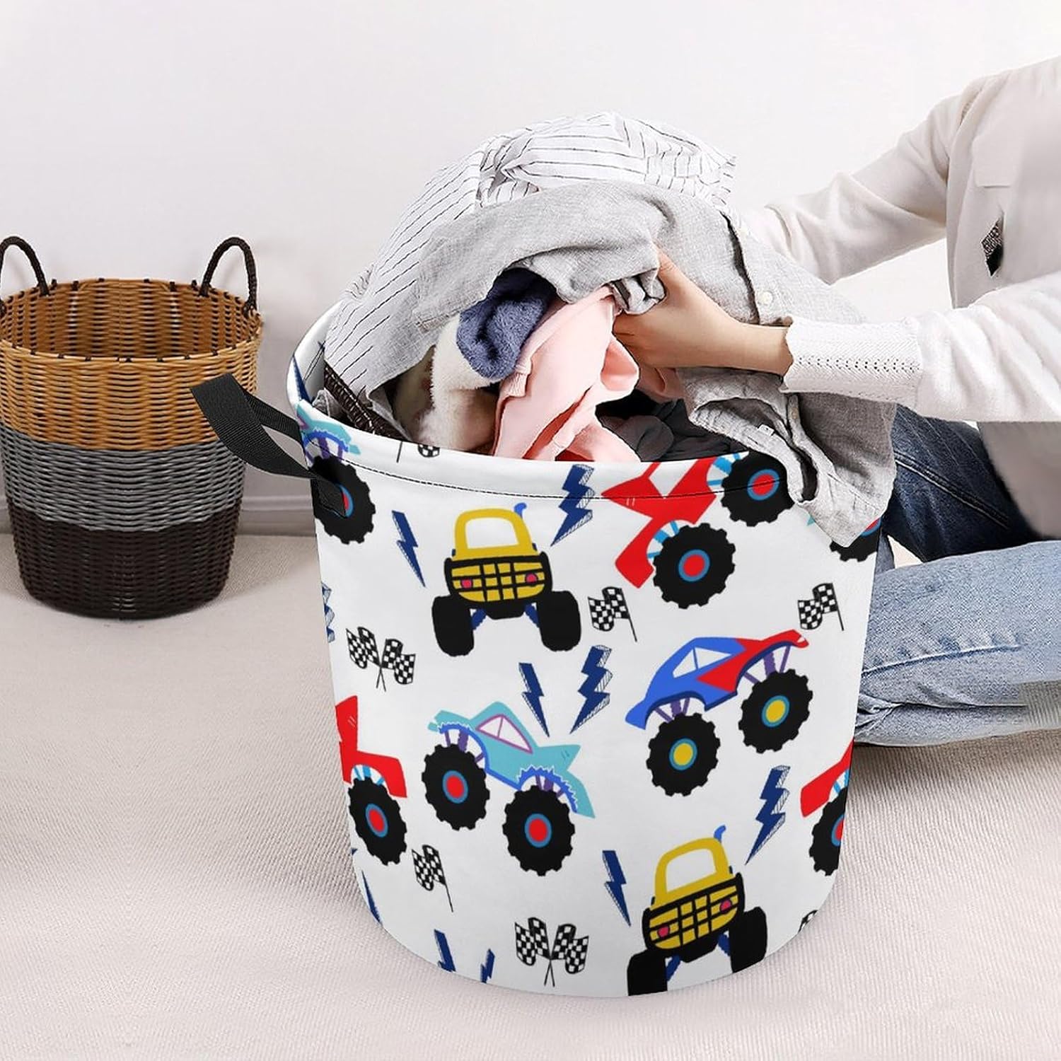 MEIKKO Monster Truck Laundry Basket with Handles