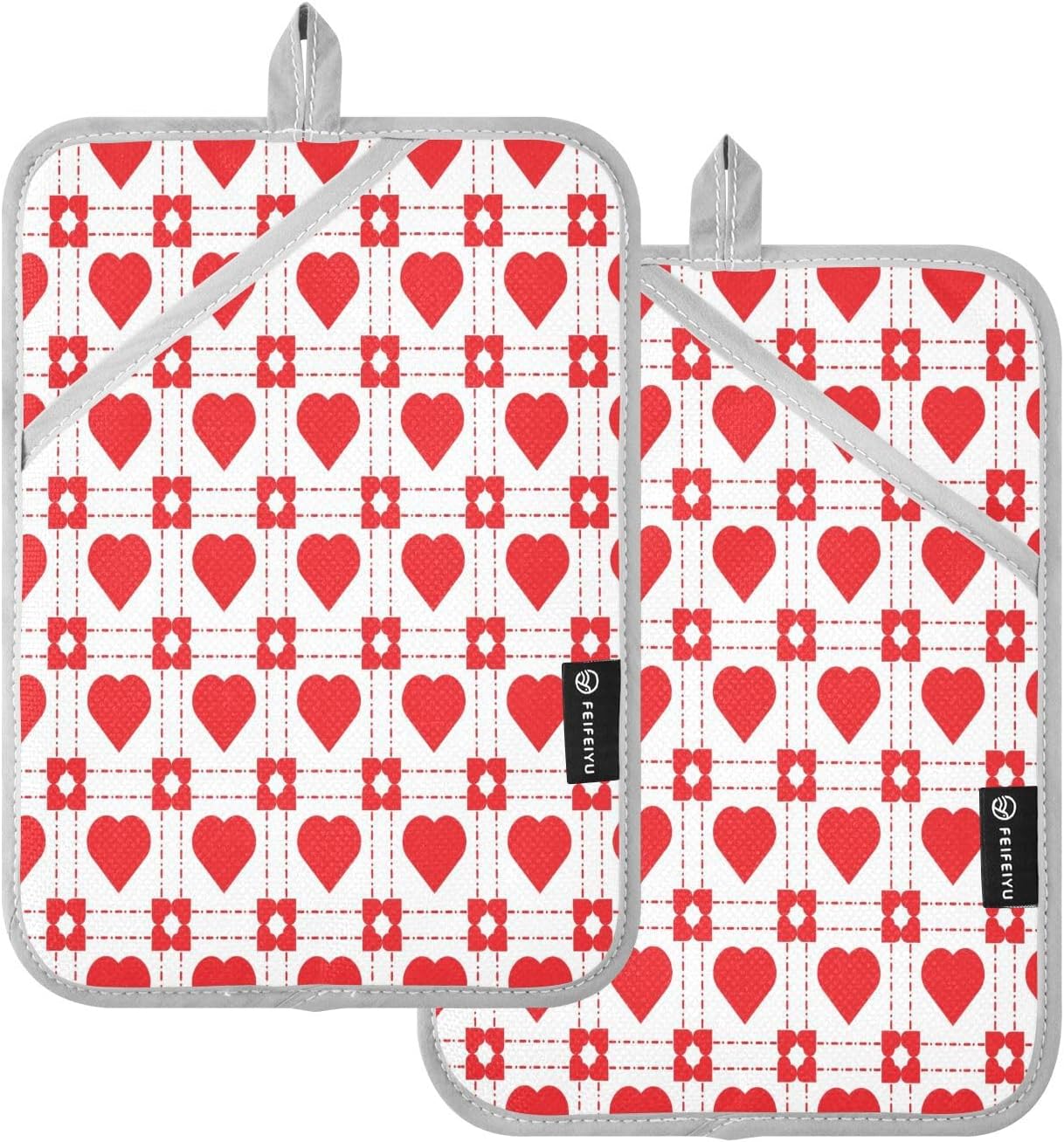 KCldeci Geometric Love 2-Pack Pot Holder Set - Heat-Resistant Durable