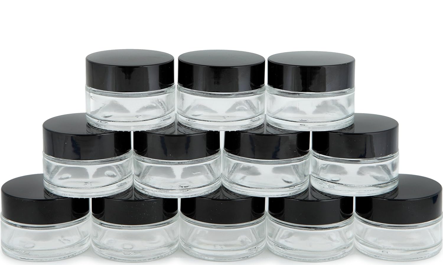 Vivaplex 12 Clear 15 ml Glass Jars with Inner Liners and Black Lids