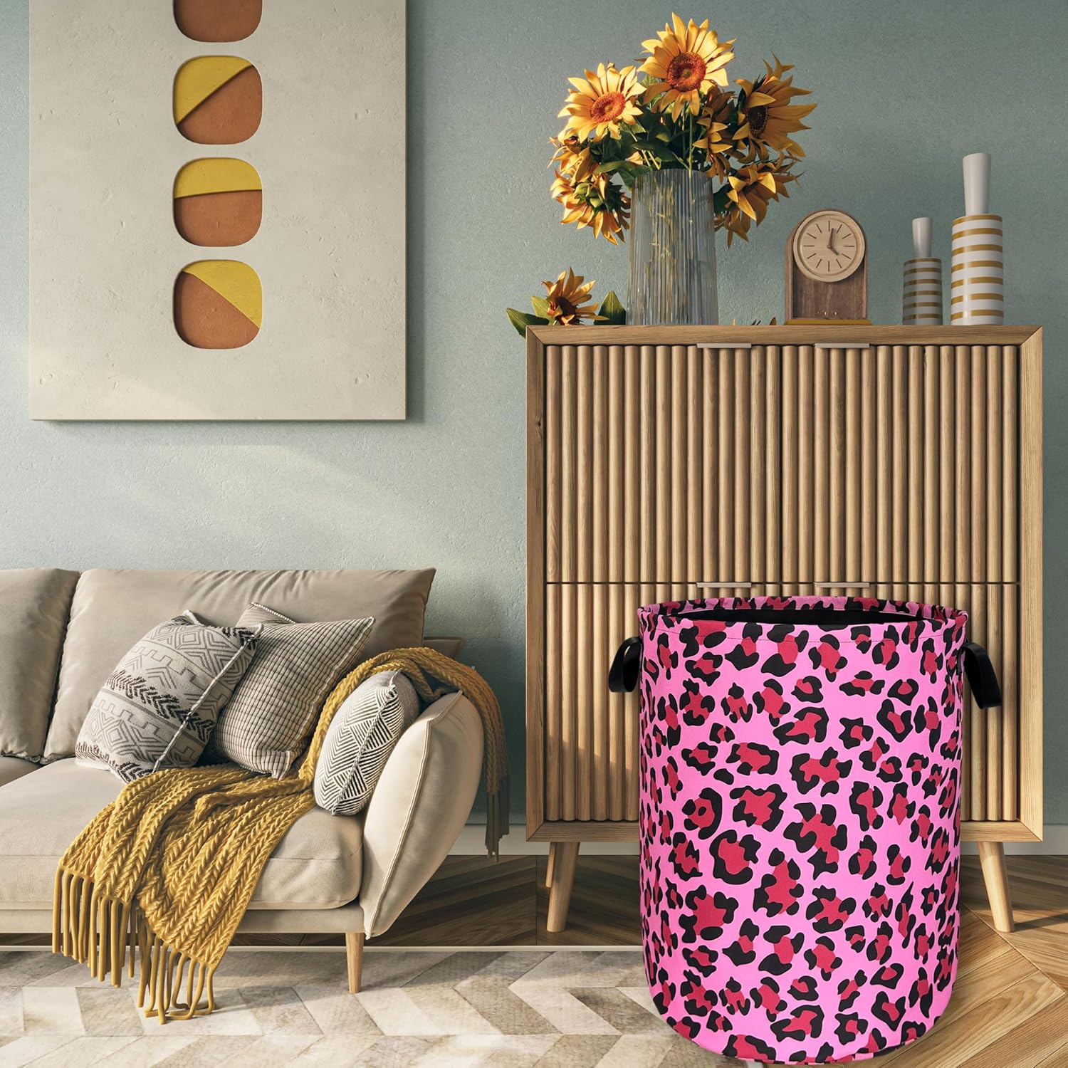 SELYION Versatile Stylish Leopard Print Laundry Hamper for Folding Storage