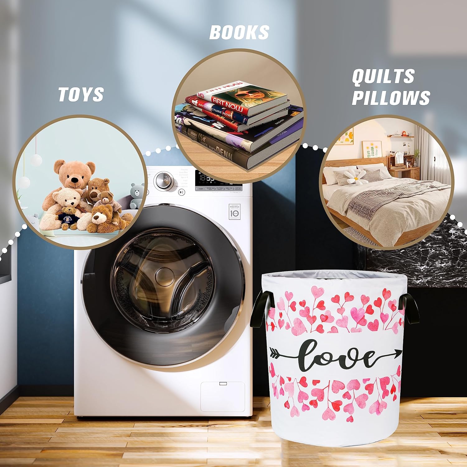 Love Laundry Basket Red Heart Foldable