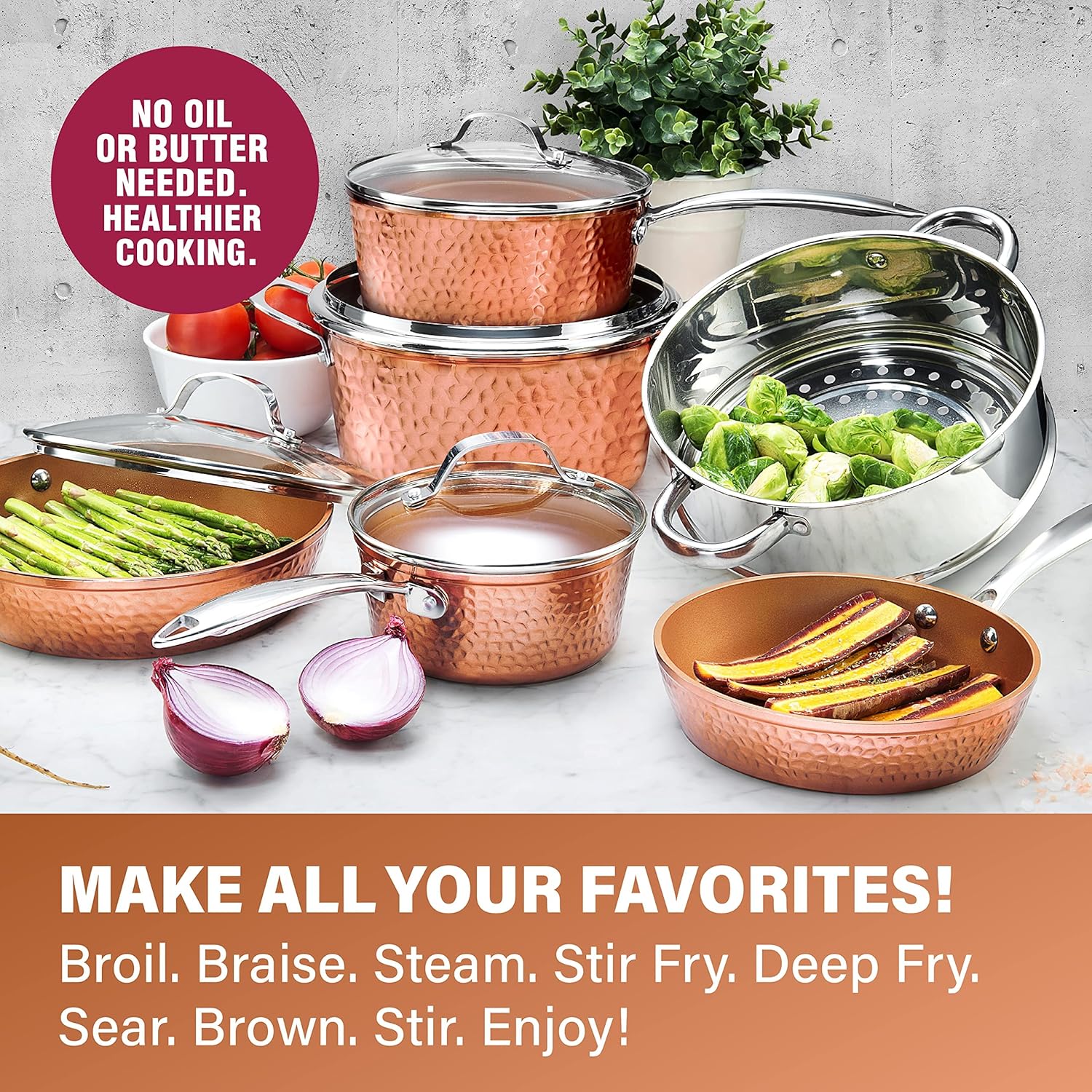 GOTHAM STEELHammered 15-Pc Ceramic Pot and Pan Set