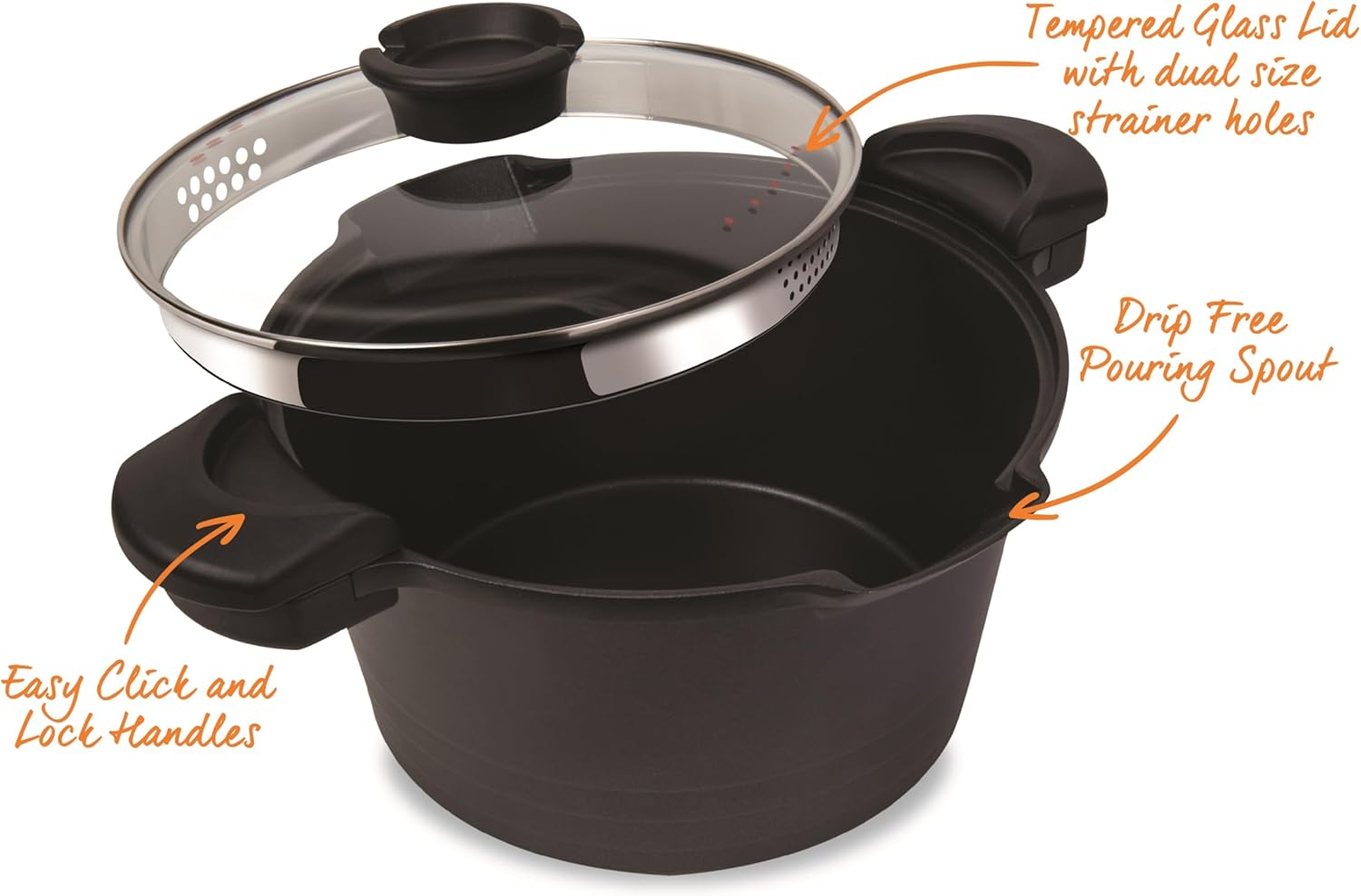5 QT Non-Stick Stock N Pasta Pot with Easy Pour Strainer 9