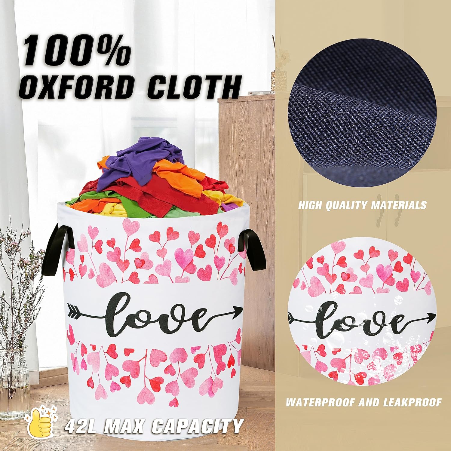 Love Laundry Basket Red Heart Foldable